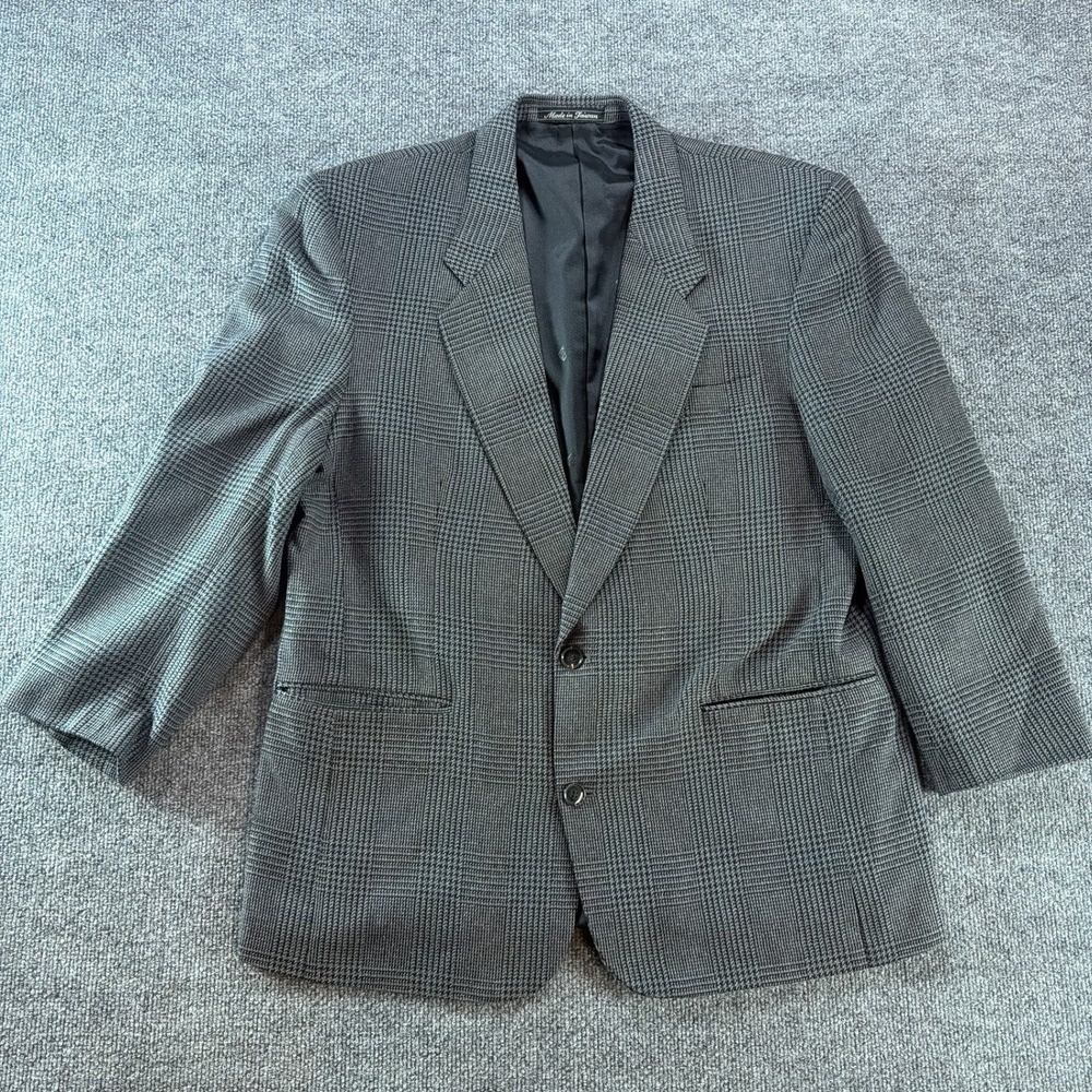 Pierre Balmain Paris Mens Gray Silk Wool Glen Plaid Blazer Sport Coat 44 Reg